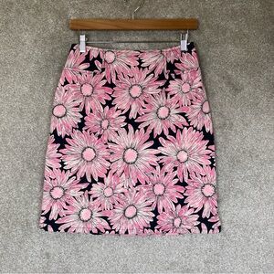 Talbots Skirt Womens 4 Petite Pink Floral Cotton Blend Pencil Back Zip- 3443*